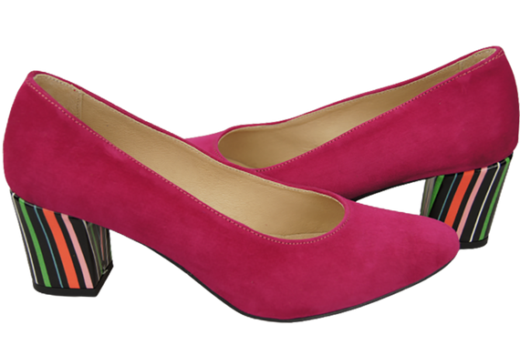Obuwie Damskie Czółenka Purpurowe Skóra naturalna zamszowa Ozdobny Obcas 158 Z ElitaBut