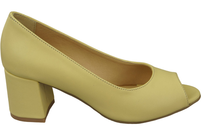 Obuwie Damskie Czółenka PEEP TOE Bananowy Skóra naturalna z Powleczonym Obcasem 192 ElitaBut