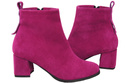Botki Damskie Purpurowe ze Skóry Naturalnej Welurowej na Stabilnym Słupku z Zamkiem 224 ElitaBut