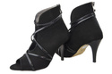 Obuwie Botki Damskie Peep Toe Skóra Naturalna Zamszowa  Czarne 107 ElitaBut