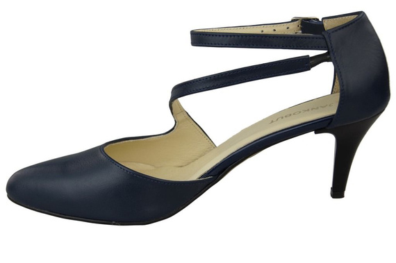 Obuwie Damskie Sandały Niska Szpilka skóra naturalna Granatowe 990 ElitaBut