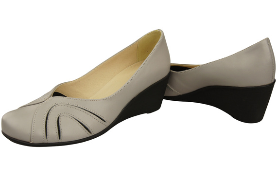 Buty na Koturnie Jasny Popiel Czółenka Damskie z Naturalnej Skóry 828 ElitaBut