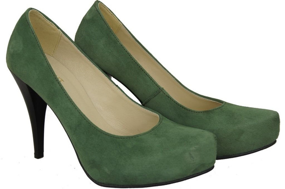 Obuwie Damskie Czółenka Butelkowy Skóra naturalna Zamszowa 644 ElitaBut