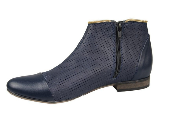 Obuwie Botki Ażurowe Damskie skóra naturalna Granatowe 821 ElitaBut