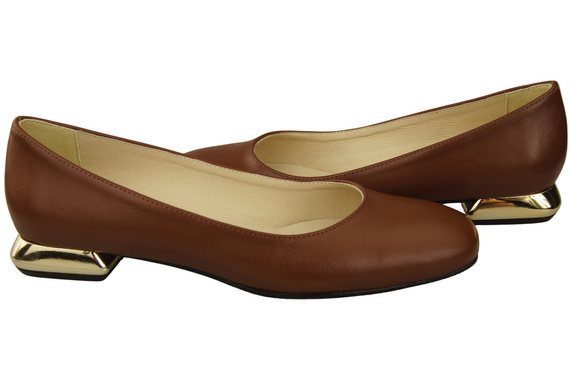 Płaskie Obuwie Damskie Czółenka Brązowe Ozdobny Obcas Skóra naturalna 209 ElitaBut