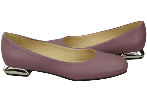 Płaskie Obuwie Damskie Czółenka Lila Ozdobny Obcas Skóra naturalna 209 ElitaBut