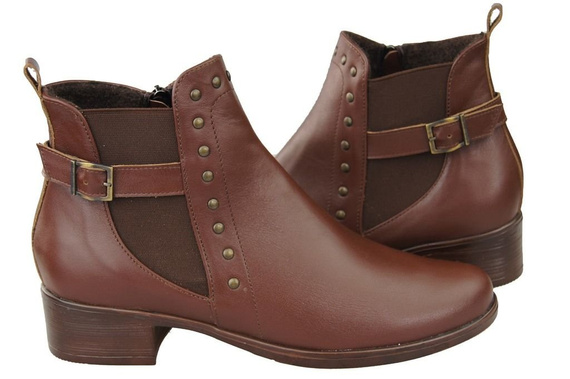 Obuwie Botki Damskie Skóra Naturalna Brąz 136 ElitaBut