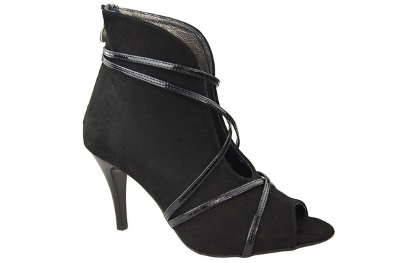 Obuwie Botki Damskie Peep Toe Skóra Naturalna Zamszowa Czarne 107 ElitaBut