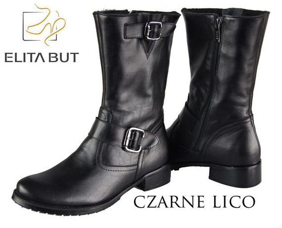 Obuwie Kozaki Damskie skóra naturalna Czarne 743 ElitaBut