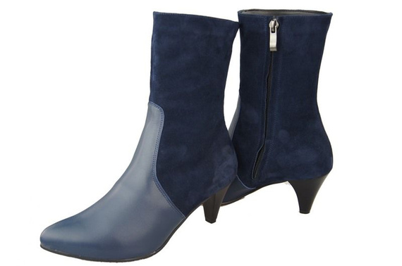 Obuwie Botki Damskie zima skóra naturalna Granatowe 977 Z ElitaBut