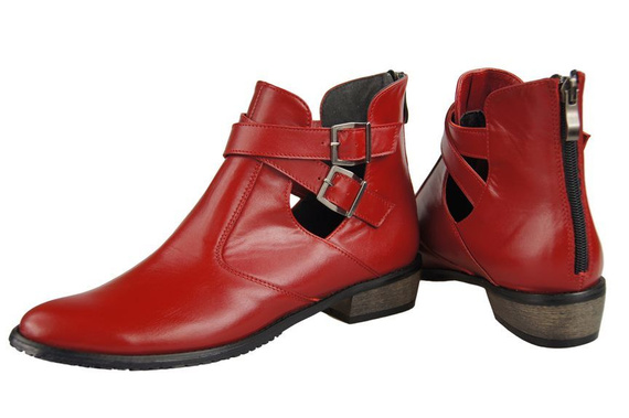Obuwie Botki Damskie skóra naturalna Czerwone 931 ElitaBut