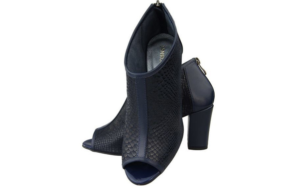 Obuwie Damskie Botki peep toe skóra naturalna Granat Łuska 957 ElitaBut