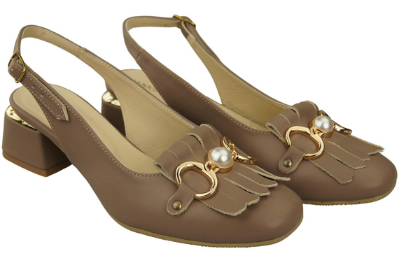 Obuwie Damskie Sandały Cappuccino Ciemne Ozdobione Frędzlami Skóra naturalna 208 ElitaBut