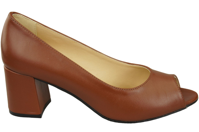 Obuwie Damskie Czółenka PEEP TOE Brązowe Skóra naturalna z Powleczonym Obcasem 192 ElitaBut