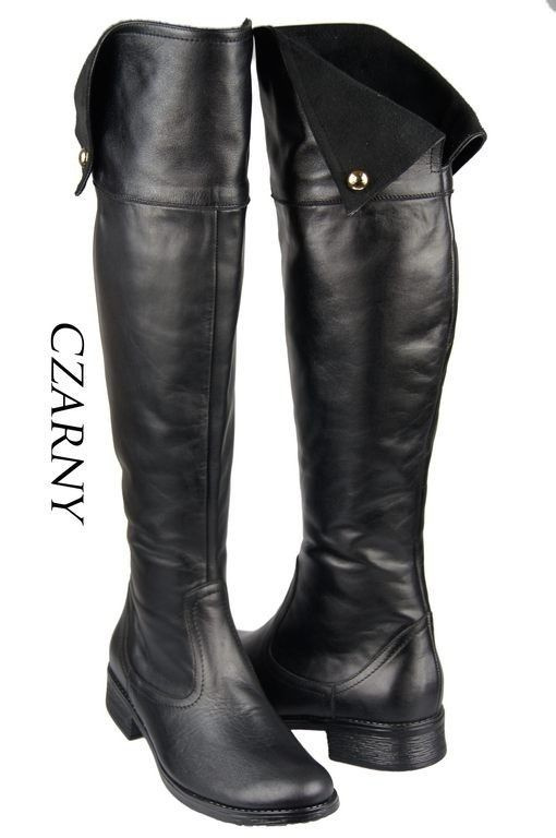 Obuwie Kozaki Damskie Oficerki Muszkieterki Wysokie cholewka za kolano skóra naturalna Czarne 803 ElitaBut