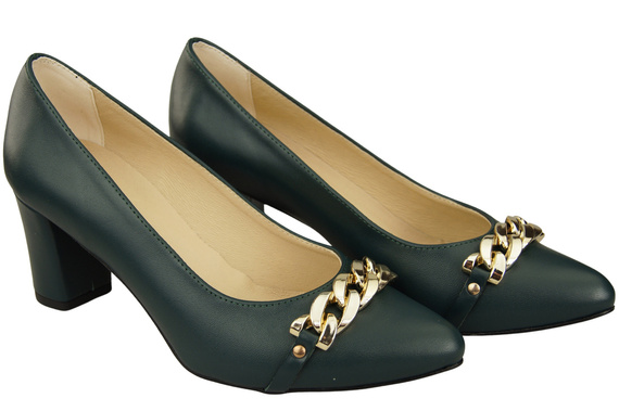 Classic Women's Pumps Shoes made of Natural Leather with a Gold Decorative Chain 200 ElitaBut