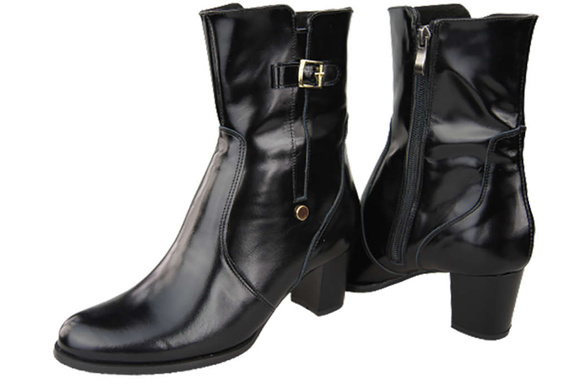 Obuwie Botki Damskie Czarne Błyszczące Ocieplane skóra naturalna 882 Z ElitaBut