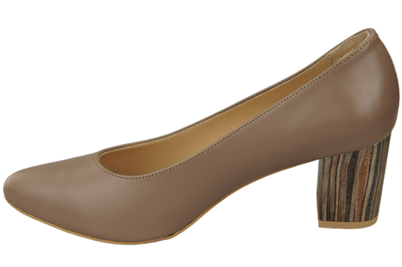 Obuwie Damskie Czółenka Cappuccino Skóra naturalna z Ozdobnym Obcasem 157 ElitaBut