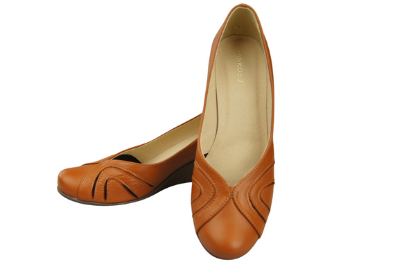 Buty na Koturnie Rude Czółenka Damskie z Naturalnej Skóry 828 ElitaBut