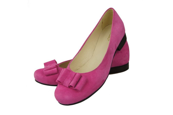 Obuwie Damskie Baleriny Fuksja skóra naturalna Zamszowa 126 ElitaBut