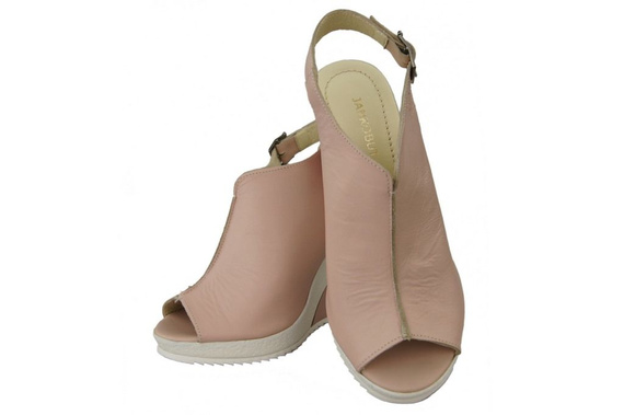 Obuwie Sandały Damskie Koturna skóra naturalna Róż Pudrowy 992 ElitaBut