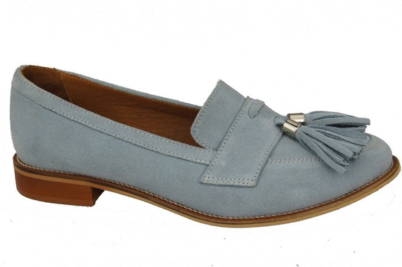 Obuwie Mokasyny Damskie Skóra Naturalna Welurowa Niebieskie 134 ElitaBut