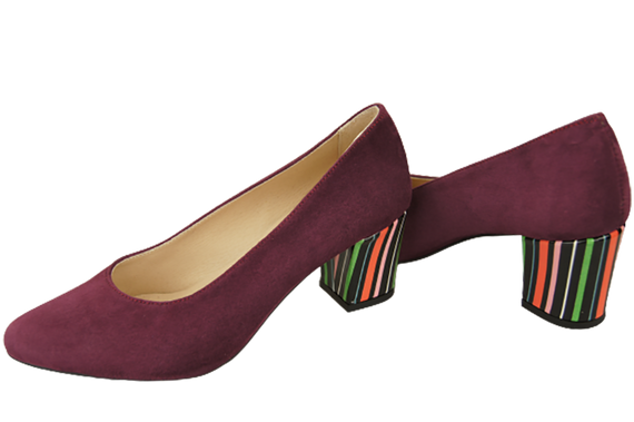 Obuwie Damskie Czółenka Bordowe Skóra naturalna zamszowa Ozdobny Obcas 158 Z ElitaBut