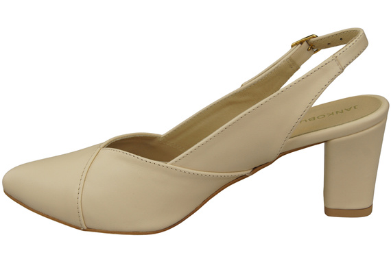 Obuwie Damskie Sandały Beżowe na Słupku Skóra Naturalna 217 ElitaBut