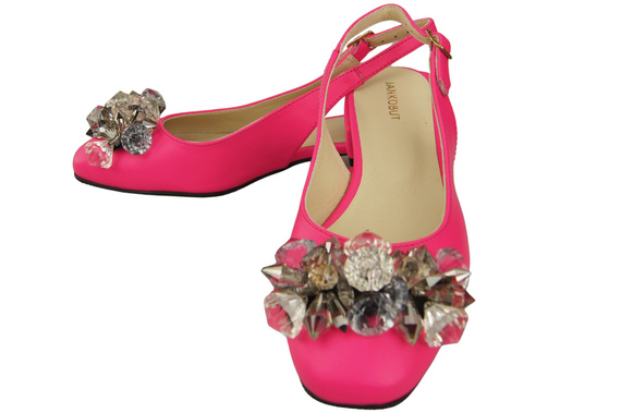 Obuwie Damskie Sandały Neonowy Róż z Kryształkami Skóra naturalna 215 ElitaBut