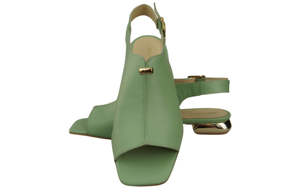 Wygodne Obuwie Damskie Sandały Miętowe Płaski Złoty Obcas Skóra naturalna 207 ElitaBut