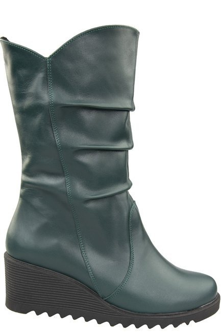 Obuwie Botki Damskie Koturna Zima skóra naturalna Malachitowy 140 ElitaBut