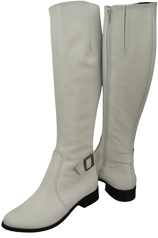 Skórzane Kozaki Damskie Białe Ocieplane Oficerki, Płaskie 225 ElitaBut