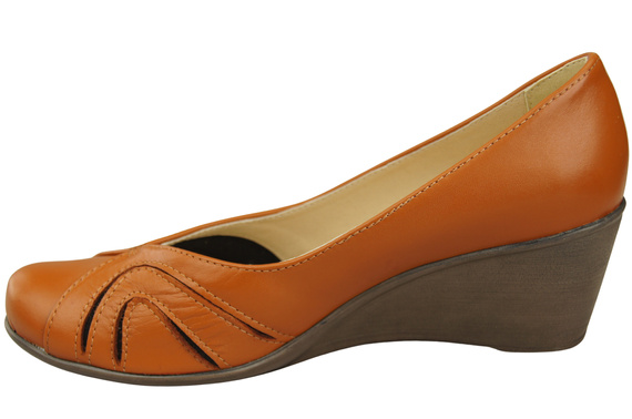 Buty na Koturnie Rude Czółenka Damskie z Naturalnej Skóry 828 ElitaBut
