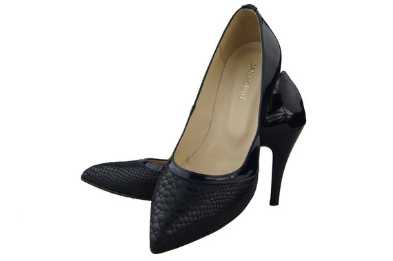 Obuwie Damskie Czółenka motyw łuski Skóra Naturalna Granatowe 951 ElitaBut