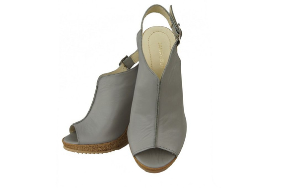 Obuwie Sandały Damskie Koturna skóra naturalna Popielate 992 ElitaBut