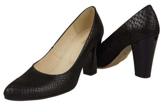 Obuwie Damskie Czółenka skóra naturalna motyw łuski Czarne 926 ElitaBut