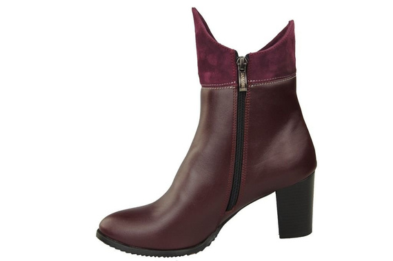 Obuwie Botki Damskie zima skóra naturalna Bordo 137 ElitaBut