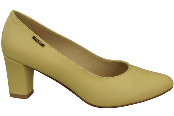 Klasyczne Gładkie Buty Czółenka Damskie Bananowy z Naturalnej Skóry 213 ElitaBut