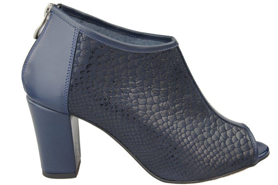 Obuwie Damskie Botki peep toe skóra naturalna Granat Łuska 957 ElitaBut