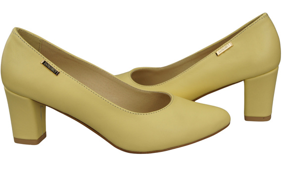 Klasyczne Gładkie Buty Czółenka Damskie Bananowy z Naturalnej Skóry 213 ElitaBut