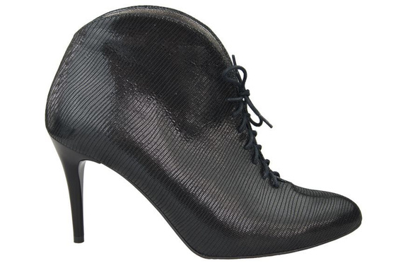 Obuwie Botki Damskie Wiosna / Jesień skóra naturalna Czarne Wytłaczane 955 ElitaBut