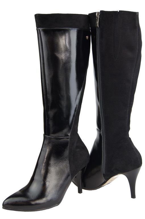 Obuwie Kozaki Damskie skóra skóra naturalna Czarne 948 ElitaBut