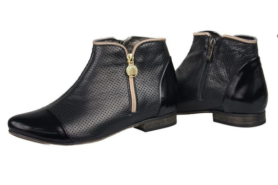 Obuwie Botki Ażurowe Damskie skóra naturalna Czarne 821 ElitaBut