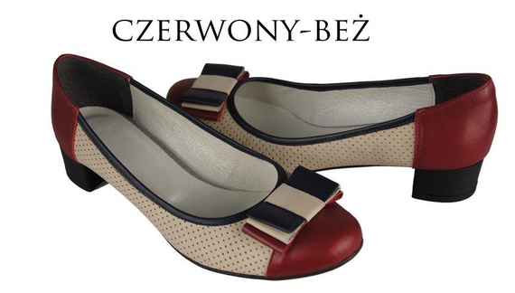 Obuwie Damskie Czółenka skóra naturalna Czerwone Beżowe 732 ElitaBut