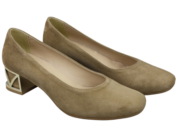 Comfortable Women's Shoes Pumps with Decorative Heel Natural Suede Leather 219 From ElitaBut