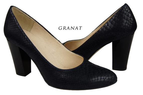 Obuwie Damskie Czółenka skóra naturalna motyw łuski Granatowe 926 ElitaBut