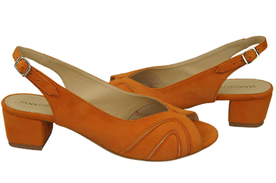 Obuwie Damskie Sandały skóra naturalna zamszowa Pomarańczowe 991 ElitaBut