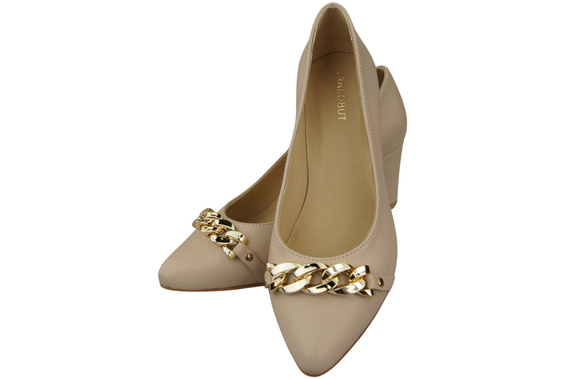 Classic Women's Pumps Shoes made of Natural Leather with a Gold Decorative Chain 200 ElitaBut