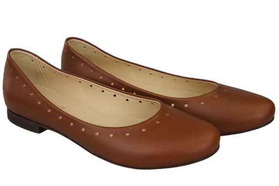 Obuwie Damskie Wygodne Baleriny Skóra Naturalna Brązowe 162 ElitaBut