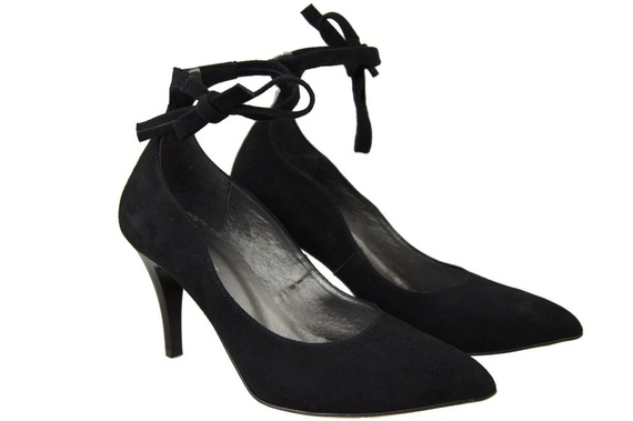 Obuwie Damskie Czółenka skóra naturalna zamszowa Czarne 983 ElitaBut